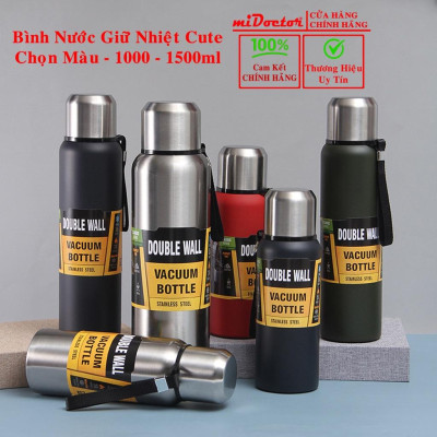 Bộ Bình Nước Giữ Nhiệt Cute 1000-1500ml Inox Giữ Nhiệt Nóng Lạnh 8-12 Tiếng Có Nắp Uống, Lưới Lọc Trà Hãng miDoctor