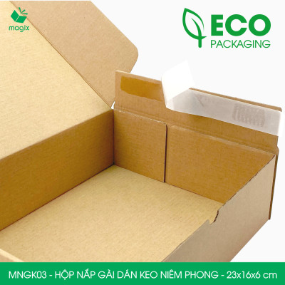 MNGK03 -  23x16x6cm - COMBO 60 HỘP CARTON NẮP GÀI HÔNG CÓ KEO NIÊM PHONG - THÙNG HỘP CARTON ĐÓNG HÀNG