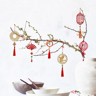 Bộ 11 dây treo trang trí Tết, phụ kiện handmade bằng gỗ sơn đỏ sang trọng , treo Mai, Đào, Lan- COMBO MIX11