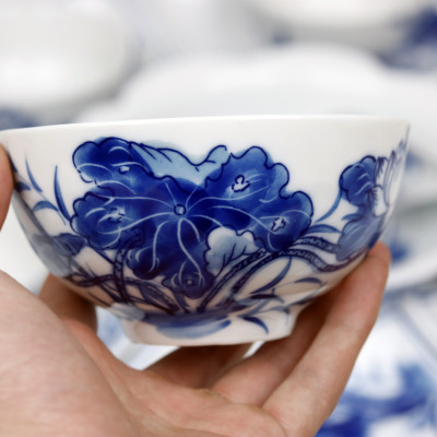 Bộ đồ ăn hoa mặt trời Bát Tràng men khử - Khử chì và kim loại nặng - Hoa sen