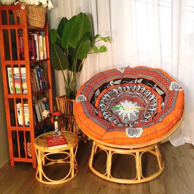Ghế lười mây thật Tundo papasan cao cấp nệm hoa văn Indochine 1m