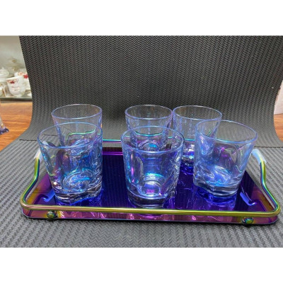 Bộ 6 ly thủy tinh chịu nhiệt uống nước mạ xanh