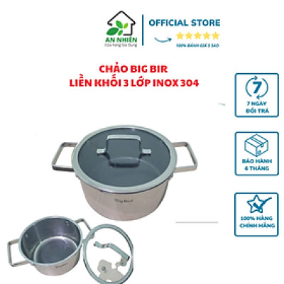 NỒI BIG BIRD SIZE 24 CM INOX LIỀN KHỐI 304 CAO CẤP, NẮP KÍNH BẰNG, QUAI VUÔNG, DÙNG ĐƯỢC CHO MỌI LOẠI BẾP TỪ, HỒNG NGOẠI, GA