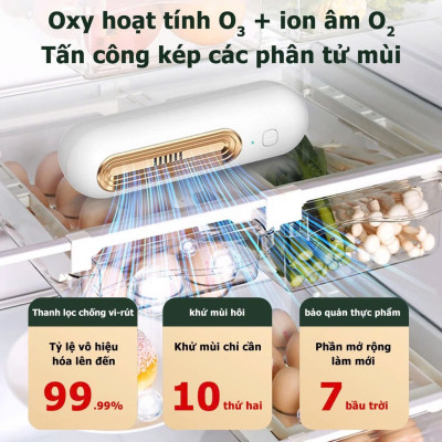 Máy Khử Mùi Tủ Lạnh Thông Minh Ozone Ion 2in1 | Tiệt Trùng, Kháng Khuẩn Hàng Cao Cấp