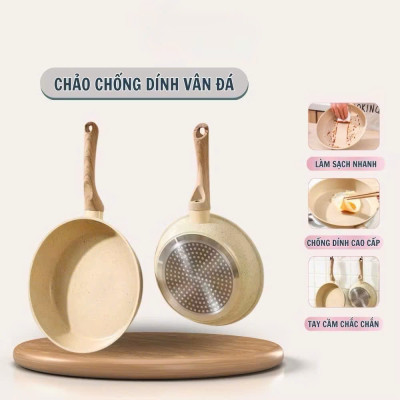 Chảo Chống Dính Bếp Từ Vân Đá Kiểu Nhật 20-30cm, Đáy Từ Ceramic Cán Gỗ [Hàng Loại Một] - HÀNG CHÍNH HÃNG MINIIN