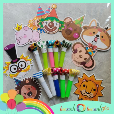 Set 10 kèn thổi có tag giấy nhiều hình dễ thương (hình ngẫu nhiên)
