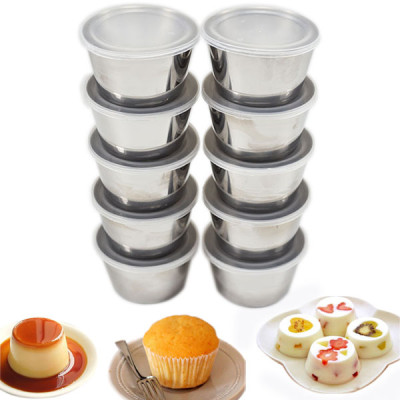 Combo 10 Khuôn Làm Bánh Flan Rau Câu Cupcake Inox 304 ( 7cm ) Nắp Nhựa Khít ( Tặng 20 Khuôn Rau Câu Không Nắp ) 