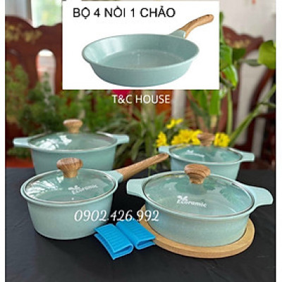 Bộ Nồi Chảo Chống Dính Đáy Từ 5 Món Ecoramic Quánh 16cm Nồi 18cm 20cm 22cm Chảo 20cm
