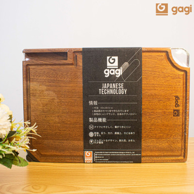 Thớt Gỗ Xoan Đào Cao Cấp GAGI Mã GC11 To Dày, Có Rảnh Thu Nước, Thiết Kế Thông Minh Tích Hợp Đá Mài Và Khe Cắm Điện Thoại, Móc Treo Tiện Lợi - Hàng Chính Hãng