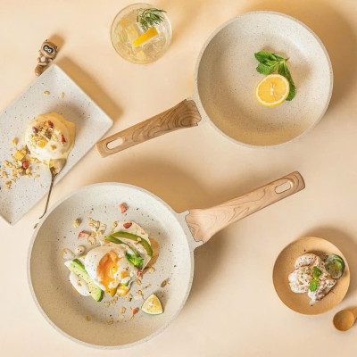 Chảo Chống Dính Bếp Từ Vân Đá Kiểu Nhật 20-30cm, Đáy Từ Ceramic Cán Gỗ [Hàng Loại Một] - HÀNG CHÍNH HÃNG MINIIN