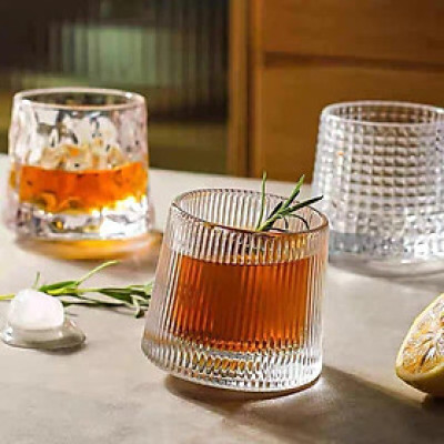 Bộ 6 cốc thủy tinh đế lồi xoay 360 độ phong cách Châu âu cực sang trọng ( giao vân ngẫu nhiên )