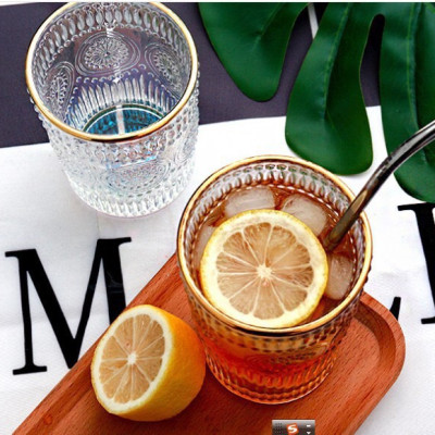 CỐC UỐNG NƯỚC THỦY TINH CHỊU NHIỆT CAO CẤP HOA VĂN TRÒN NỔI VIỀN VÀNG ( LẺ 1 CÁI DÀNH CHO KHÁCH BỊ VỠ MUA BỔ SUNG CHO ĐỦ BỘ ) - VD722