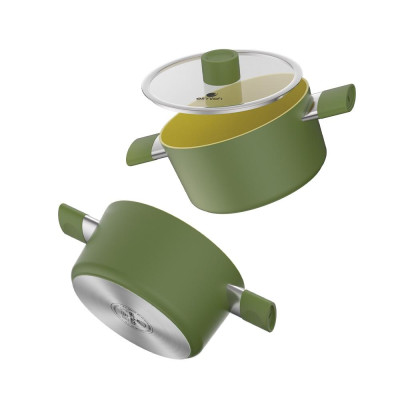 Bộ nồi phủ sứ an toàn Elmich Olive EL-5233OV04 quánh 16cm, nồi 20, 24cm, chảo 26cm - Hàng chính hãng