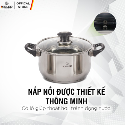 Nồi Inox 5 đáy KIELER đáy từ 18cm nấu nhanh, tiết kiệm điện, có 2 lớp chống dính Whitford ít bám dầu mỡ RW1222-18