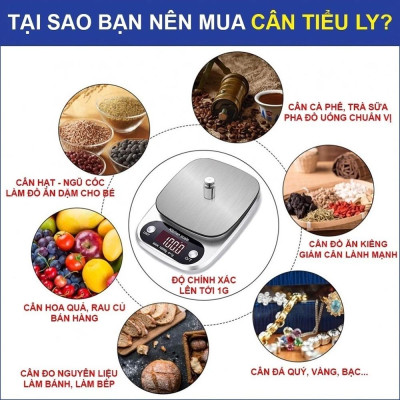 Cân Điện Tử Mini Định Lượng 1g - 10kg, Cân Tiểu Ly Nhỏ Gọn Có Màn Hình Hiển Thị, Độ Chính Xác Cao Kèm 2 Pin