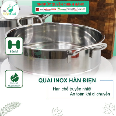 Bộ nồi xửng hấp inox 430 Fivestar Standard  3 đáy bếp từ nắp inox ( 24cm / 26cm ), tặng 1 vá canh