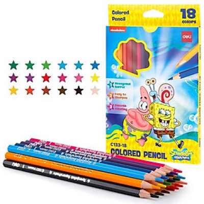 Hộp 18 Bút Chì Màu - Hình Bọt Biển Spongebob - Deli EC133-18