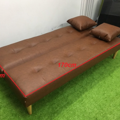 Sofa bed, sofa giường màu nâu và 2 đôn tròn SB16