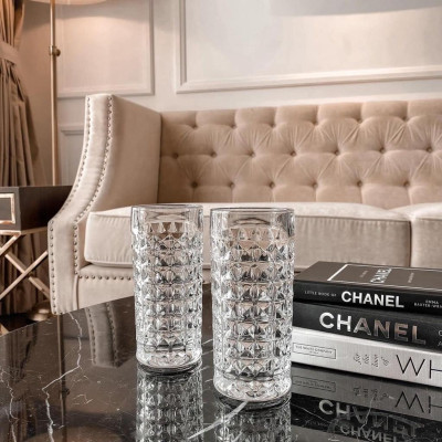 BỘ 6 CỐC UỐNG NƯỚC HOA QUẢ THỦY TINH CAO CẤP VÂN KIM CƯƠNG SANG TRỌNG ( CỐC CAO 0