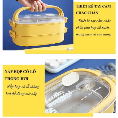 Hộp Cơm Giữ Nhiệt, Hộp Đựng Cơm Inox 304, Chống Gỉ, Chống Đổ Tiện Lợi, Màu Ngẫu Nhiên - Hàng Nhập Khẩu