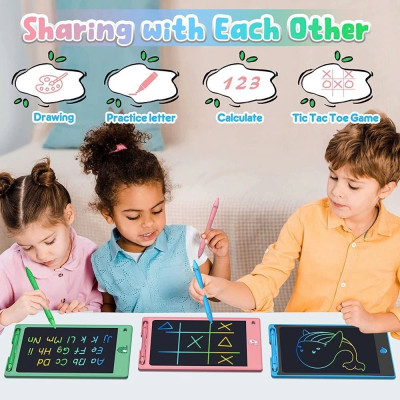 Bảng Viết Cảm Ứng Điện Tử 3D Đa Sắc 12 Inch Thông Minh Tự Xóa Dành Cho Bé - Bảng Vẽ Đồ Họa Bút Dạy Học LCD Xanh Dương