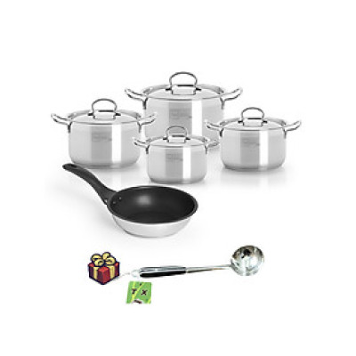 Bộ Nồi inox 304 Và Chảo Chống Dính Inox 430 Bếp Từ 3 Đáy Fivestar 5 Món Nắp inox