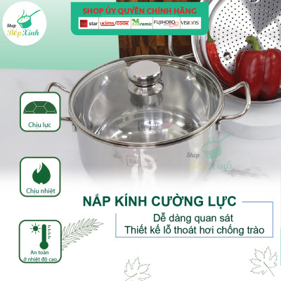 Bộ nồi xửng hấp bếp từ Fivestar 3 đáy nắp kiếng ( 24 cm ) ,TẶNG 1 VÁ CANH