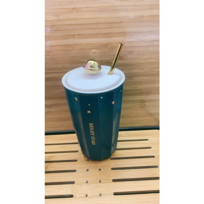 CỐC UỐNG NƯỚC BẰNG SỨ VÂN SỌC KÈM ỐNG MÚT HỢP KIM CAO CẤP