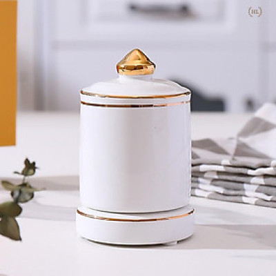 HŨ TĂM SỨ 3D | Lọ Đựng Tăm Vân Đá 3D Chất Liệu Sứ Cao Cấp 2022 | Hũ sứ có nắp đậy vân đá cao cấp kẻ vàng kim