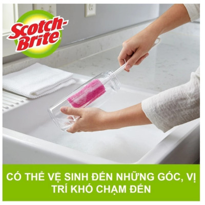 Cây cọ rửa bình, chai lọ 3M Scotch-Brite, lớp mút cao cấp lấy sạch vết bẩn, 1 cây, 5x36x3cm, Dùng cọ rửa bình, chai lọ
