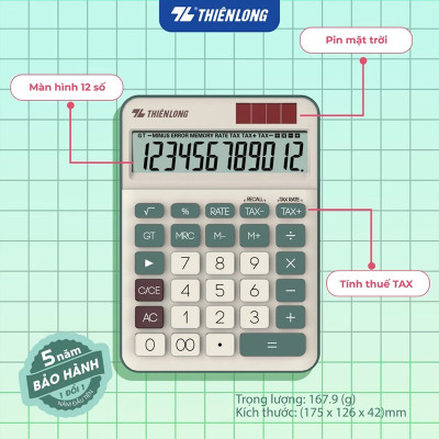 Máy tính văn phòng Thiên Long Flexio CAL-010|Chức năng tính thuế, sử dụng pin và năng lượng mặt trời