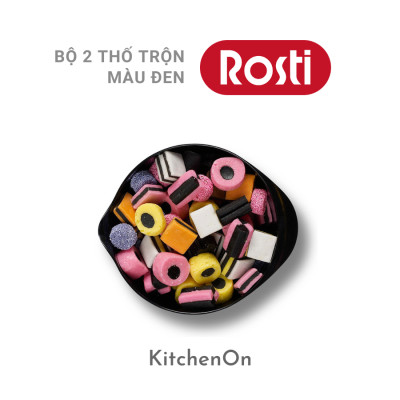 Bộ âu trộn Rosti, màu đen. 2 âu + 2 nắp. Nhãn Rosti Đan Mạch