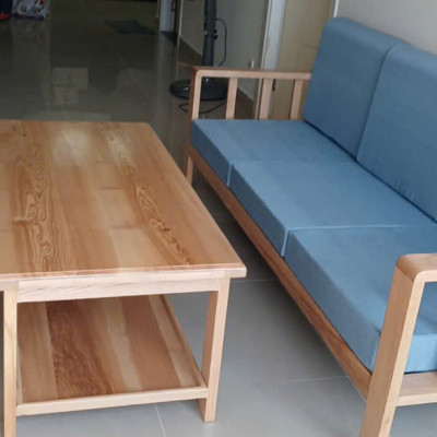 Bộ sofa băng gỗ Tundo kèm nệm, bàn và 1 ghế đôn hiện đại, giá rẻ, tiện lợi