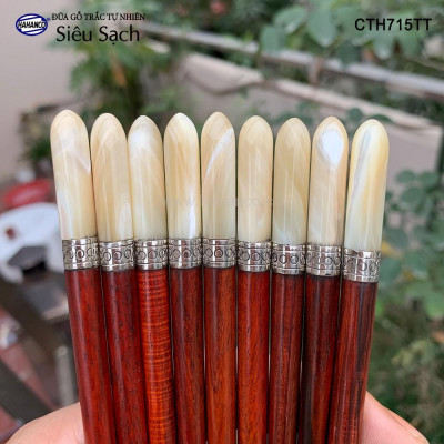 Đũa trắc đầu ốc búp viền Bạc hàng siêu cao cấp (10 đôi/Hộp) CTH715TT - Dành cho giới thượng lưu