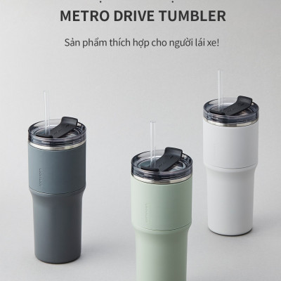 Bình giữ nhiệt LocknLock Metro Drive màu trắng LHC4277SWHT 650ml - Hàng chính hãng, kèm ống hút cọ rửa, thiết kế nắp xoay - JoyMall