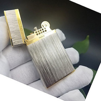 Vỏ Hột Quẹt Bật Lửa Upon DX134B Xăng Đá Họa Tiết Xám Xước Viền Vàng - Dùng Xăng Bấc Đá Cao Cấp Cao Cấp