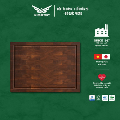 Thớt gỗ óc chó Vibasic kích thước 35x25x2.7, dùng để cắt thái thực phẩm, kèm hộp quà tặng cao cấp - Hàng chính hãng Bộ Quốc Phòng