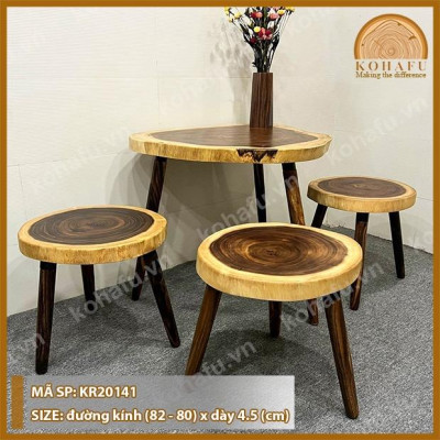 MẶT BÀN TRÒN TỰ NHIÊN GỖ ME TÂY NGUYÊN TẤM KR20141