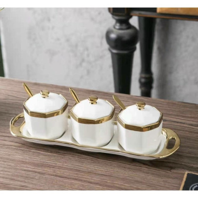 BỘ 3 HŨ ĐỰNG GIA VỊ SỨ KẺ SỌC VIỀN VÀNG CAO CẤP