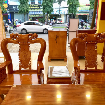 Bộ bàn ghế chạm đào tay rồng gỗ gõ đỏ tay 10
