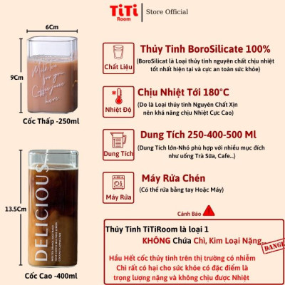 Ly thủy tinh vuông trong suốt uống nước cute chịu nhiệt  pha cafe sinh tố, Cốc thủy tinh vuông dễ thương cocktail