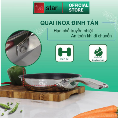 Bộ nồi và chảo chống dính vân đá inox 304 cao cấp Fivestar Plus 5 món nắp kính , dùng được mọi bếp