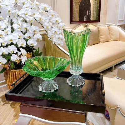 Tô pha lê chân đế Bohemia Plantica, miệng 32cm Hàng chính hãng