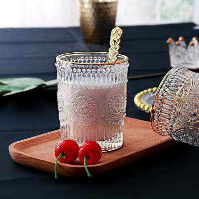 Bộ 6 cốc thủy tinh họa tiết hoa mặt trời viền vàng 280ml_AVN30