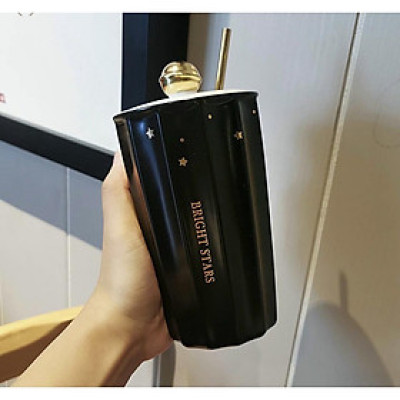 CỐC UỐNG NƯỚC BẰNG SỨ VÂN SỌC KÈM ỐNG MÚT HỢP KIM CAO CẤP