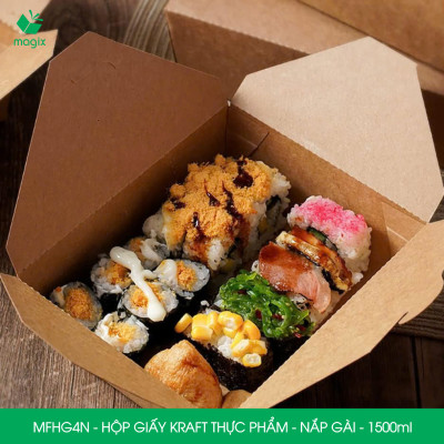 MFHG4N - 1500ml - 50 hộp giấy kraft đựng thực phẩm, hộp giấy nắp gài đựng thức ăn mang đi