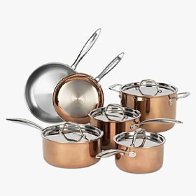 Bộ nồi inox Ciwete set 6 món màu đồng SS1503-11PCNEW (2 chảo chống dính, 3 quánh, 1 nồi) Hàng chính hãng