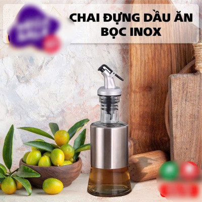 Bình Đựng Dầu Ăn, Nước Mắm  200ML  Thủy Tinh Bọc Inox – Kiểu Dáng Hiện Đại, Bền Đẹp