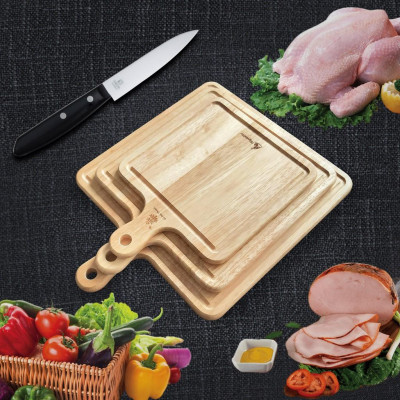 Thớt gỗ hình vuông có tay cầm dùng cắt thái, decor | Gỗ Đức Thành 06433 | Đạt tiêu chuẩn vệ sinh an toàn thực phẩm