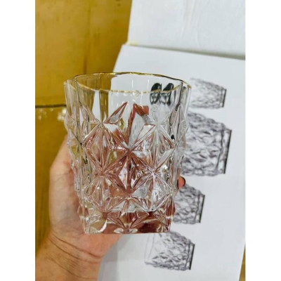 Bộ 6 ly thủy tinh chịu nhiệt uống nước vân sao đáy vát trắng